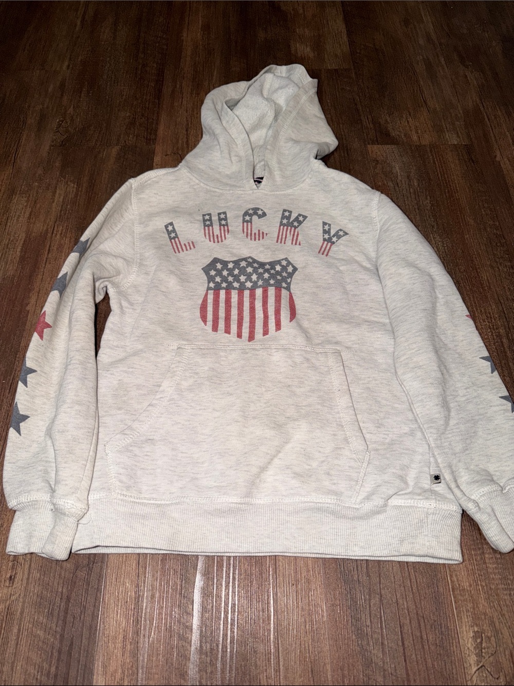 Lucky Brand Big Boy's American Flag Shield Pullover Hoodie Size M 10/12